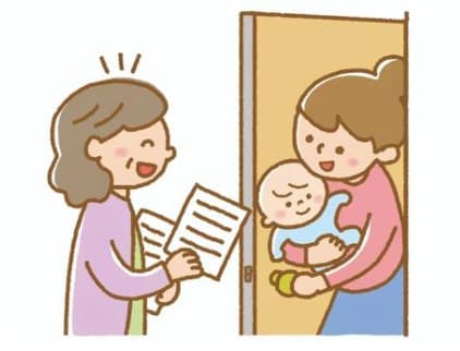 書類をお渡しするスタッフとお客様のイラスト